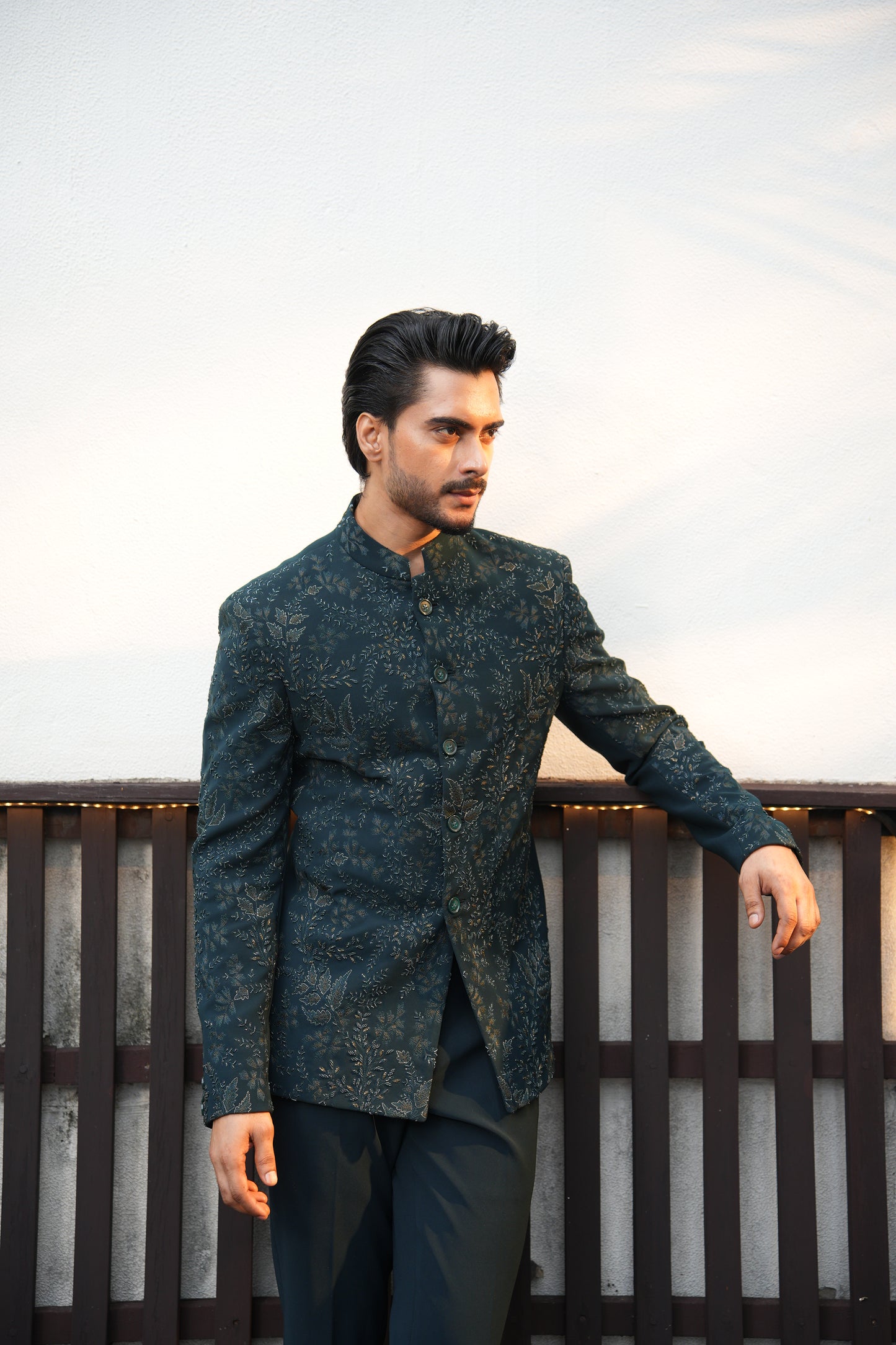 Dark midnight teal Embroidered Suit