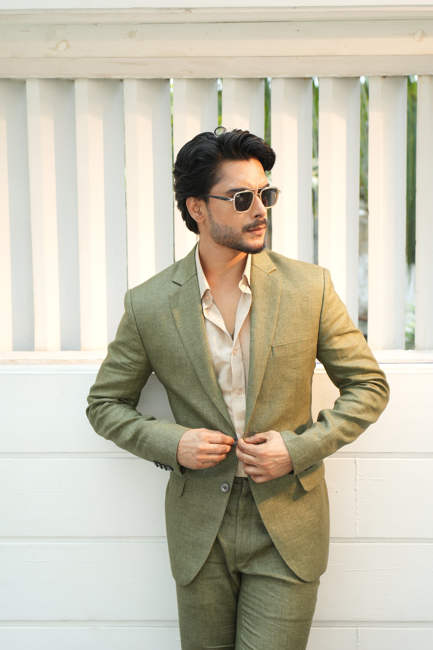 Olive Green  Linen Suit